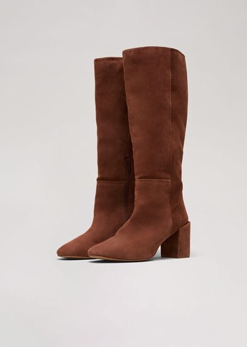 Phase Eight Tan Suede Block Knee Boots Brown Australia | AN9876105